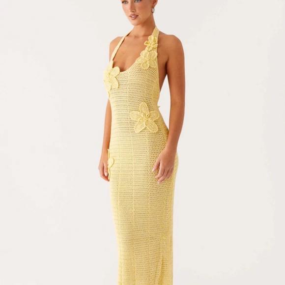 Peppermayo Exclusive - Novalee Flower Crochet Maxi Dress - Yellow - Picture 2 of 5